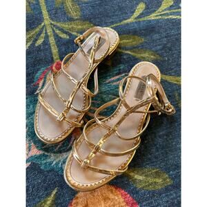 Authentic PRADA Gold Gladiator Strap Sandals Size 37.5 *READ DESCRIPTION*